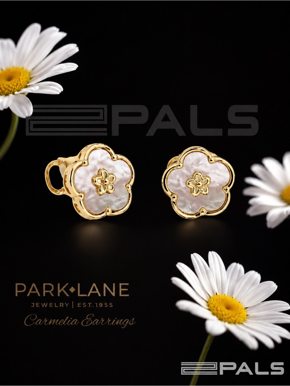 Park Lane Women’s  Carmelia Earrings Gold Tone Mother of Pearl Floral Studs NWT